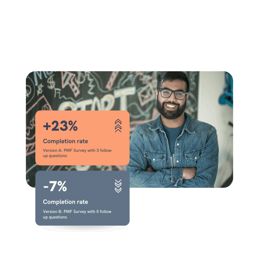 an example of testing different product-market fit surveys to improve completion rate