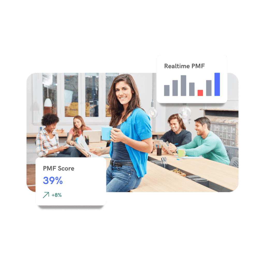 a trendy looking office with workers reviewing real-time pmf survey responses