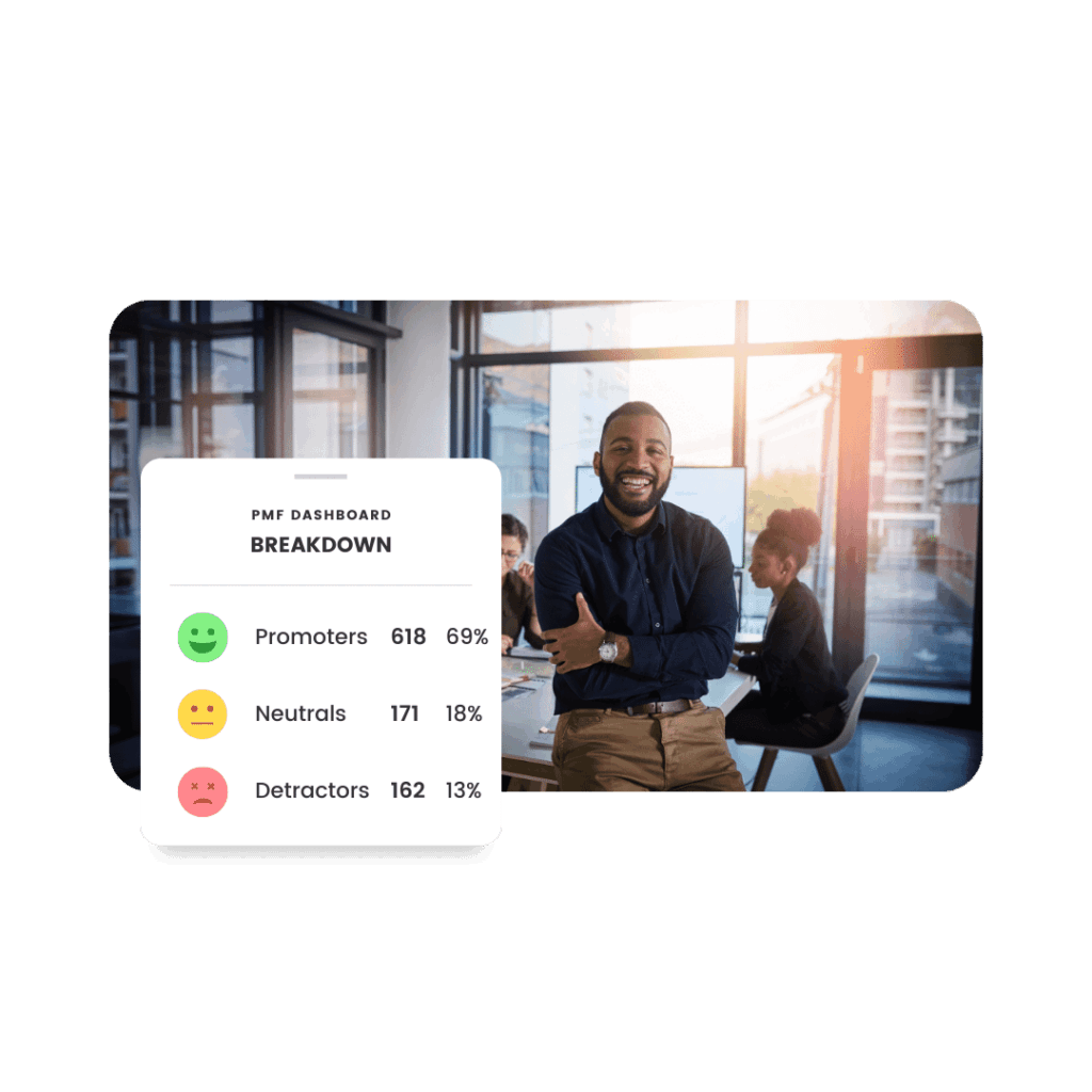 a product-market fit survey dashboard showing the different type of respondee