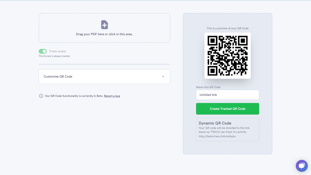 Screenshot of the QR Code menu settings in the TRACX QR Code generator 