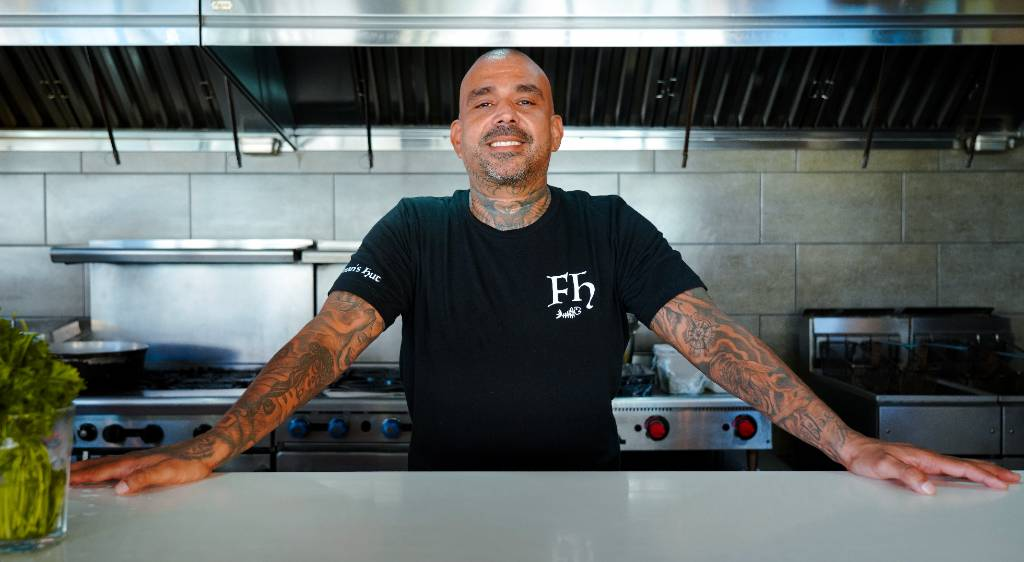 A chef in a restaurant kitchen