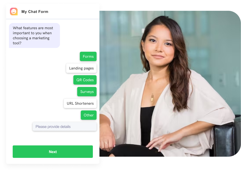 A screenshot of a feedback form using a conversational UI