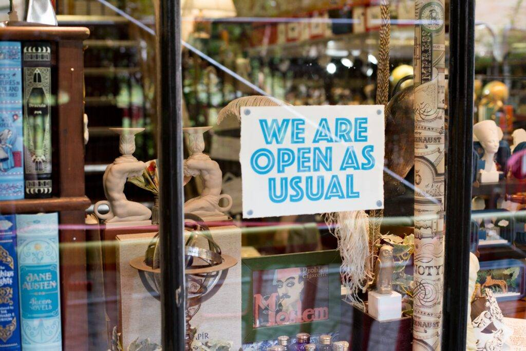 we are open sign in shop window